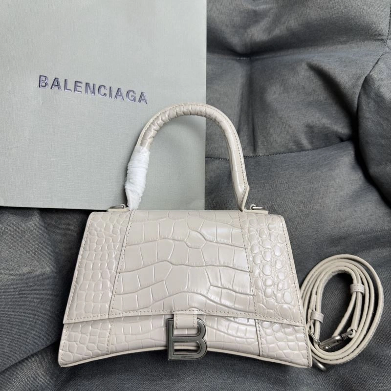 Balenciaga Hourglass Croc-Pattern Bag with Silver Buckle WeatherProof 70027