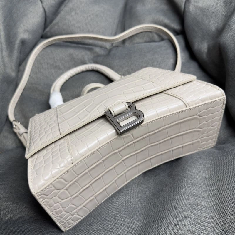 Balenciaga Hourglass Croc-Pattern Bag with Silver Buckle WeatherProof 70027