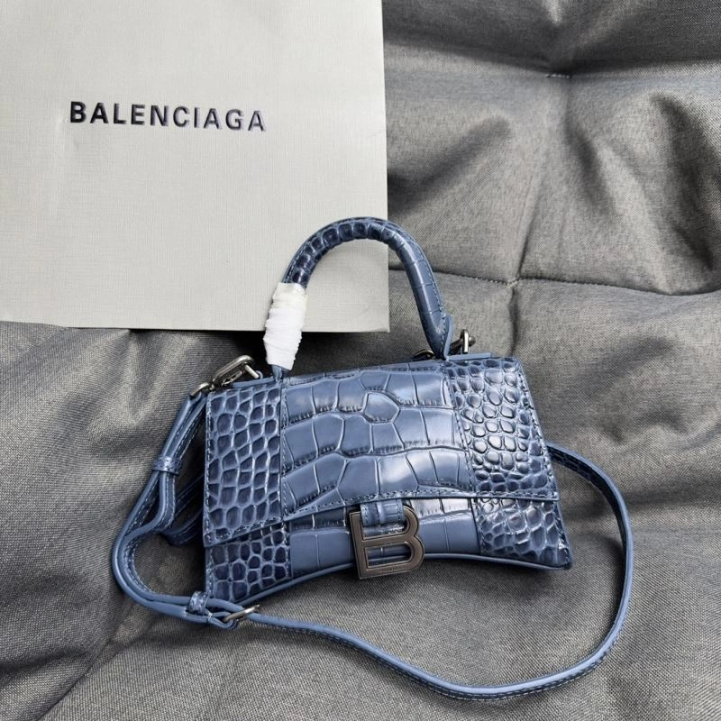 Breathable Balenciaga Hourglass Croc XS Bag - Gray-Blue Silver Buckle 69992