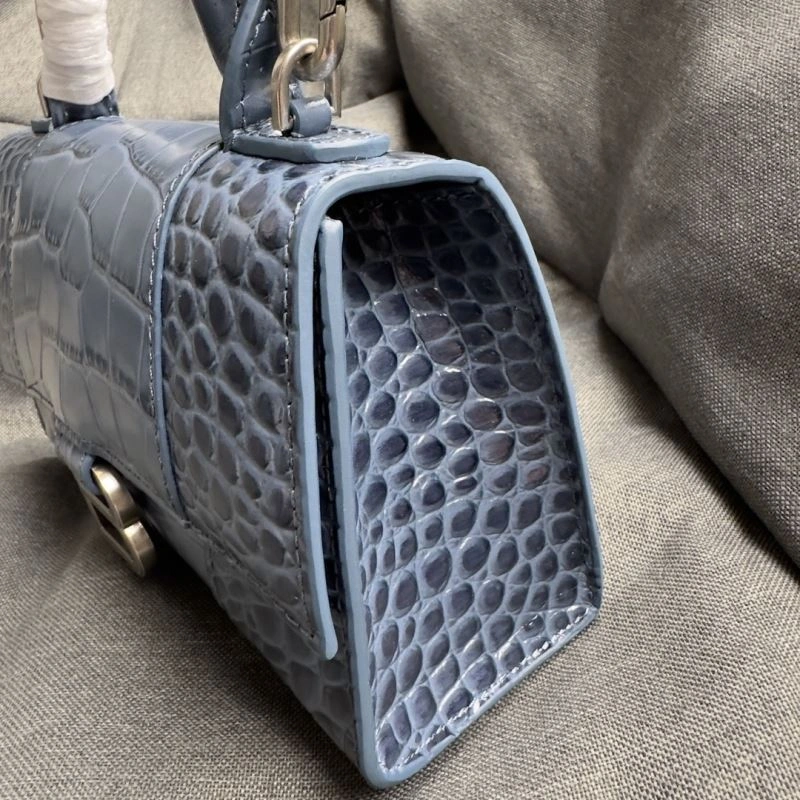 Breathable Balenciaga Hourglass Croc XS Bag - Gray-Blue Silver Buckle 69992