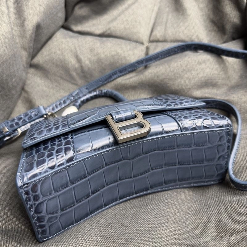 Breathable Balenciaga Hourglass Croc XS Bag - Gray-Blue Silver Buckle 69992