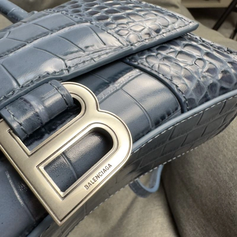 Breathable Balenciaga Hourglass Croc XS Bag - Gray-Blue Silver Buckle 69992