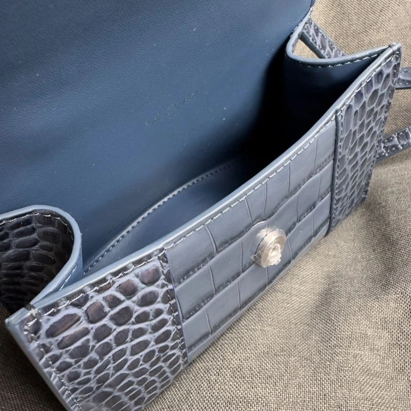 Breathable Balenciaga Hourglass Croc XS Bag - Gray-Blue Silver Buckle 69992