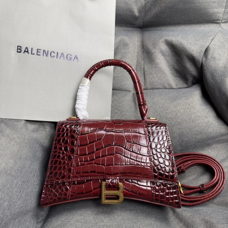 Balenciaga Hourglass Crocodile Bag in Burgundy with Gold Buckle StreetReady 70028