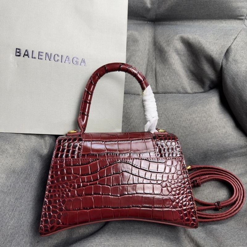 Balenciaga Hourglass Crocodile Bag in Burgundy with Gold Buckle StreetReady 70028