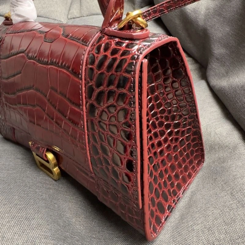 Balenciaga Hourglass Crocodile Bag in Burgundy with Gold Buckle StreetReady 70028