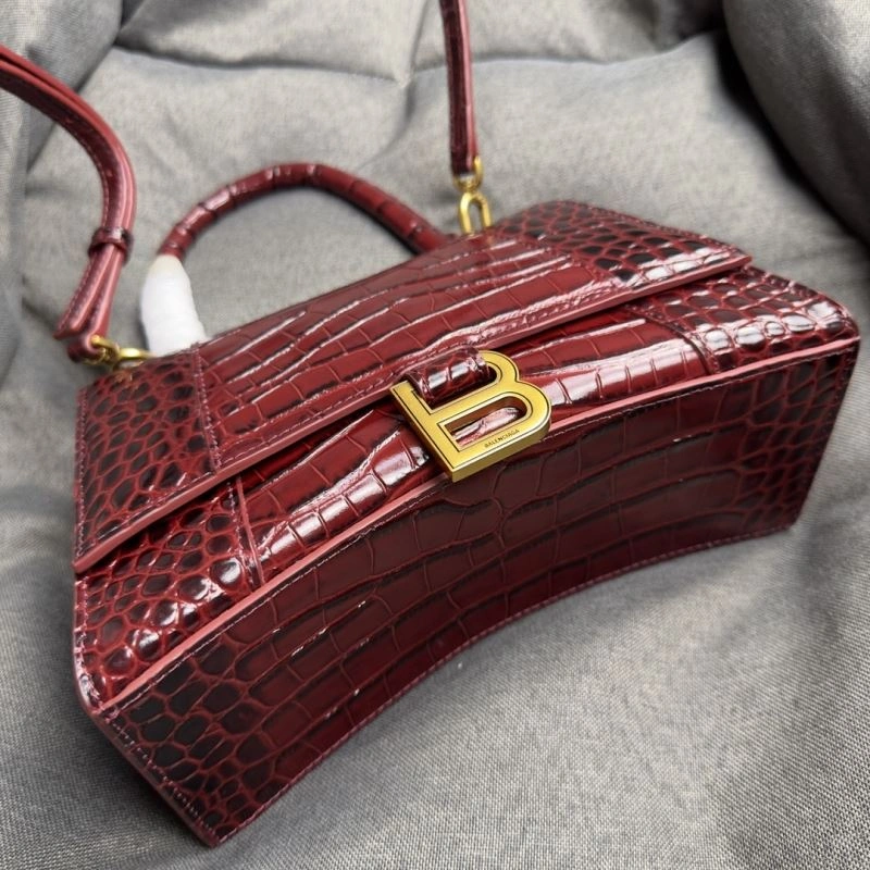 Balenciaga Hourglass Crocodile Bag in Burgundy with Gold Buckle StreetReady 70028