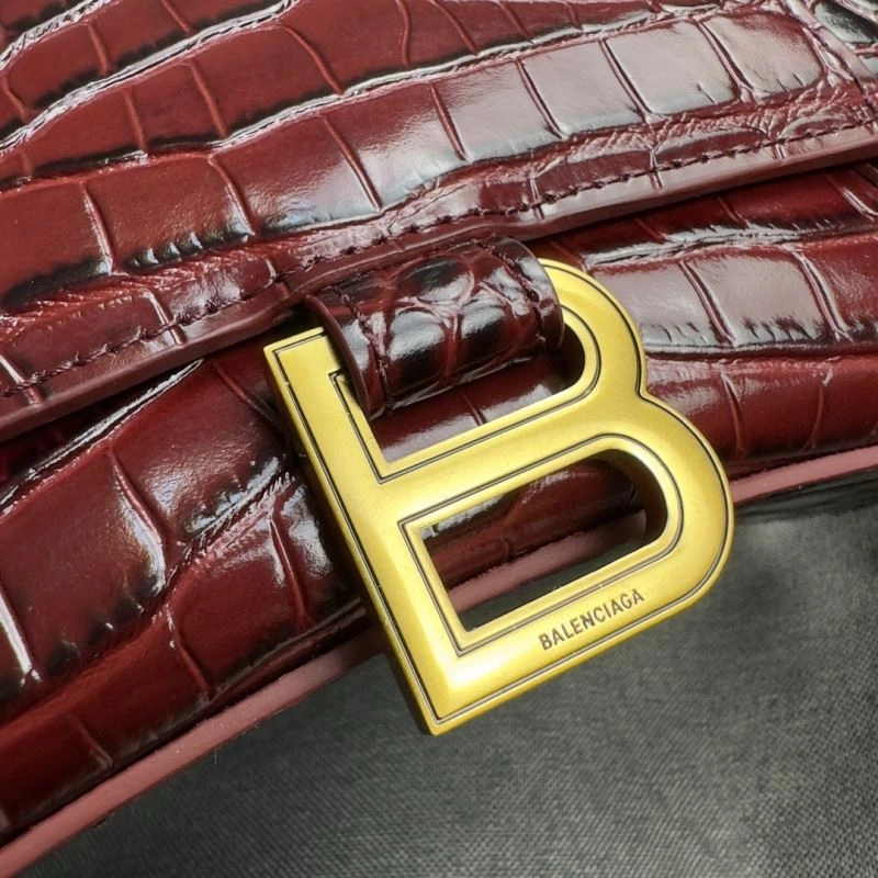 Balenciaga Hourglass Crocodile Bag in Burgundy with Gold Buckle StreetReady 70028