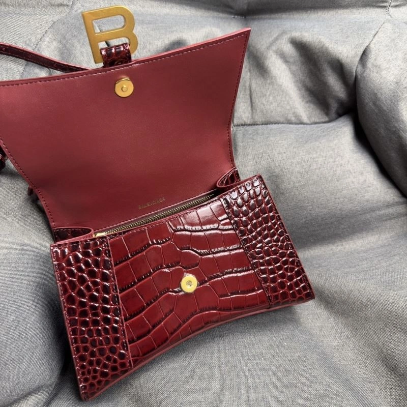 Balenciaga Hourglass Crocodile Bag in Burgundy with Gold Buckle StreetReady 70028
