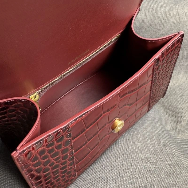 Balenciaga Hourglass Crocodile Bag in Burgundy with Gold Buckle StreetReady 70028