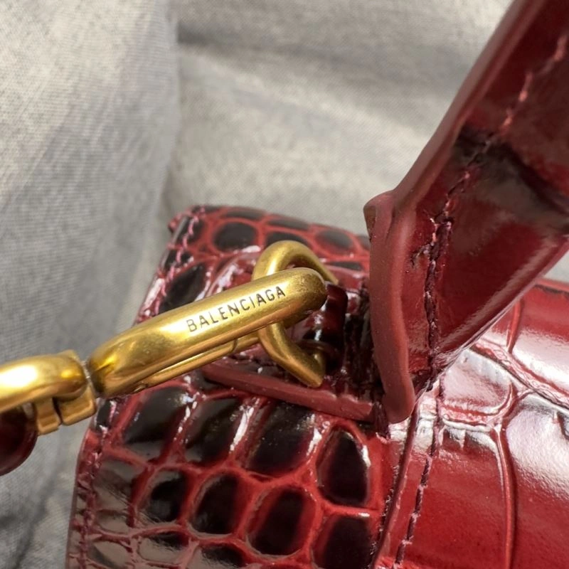 Balenciaga Hourglass Crocodile Bag in Burgundy with Gold Buckle StreetReady 70028