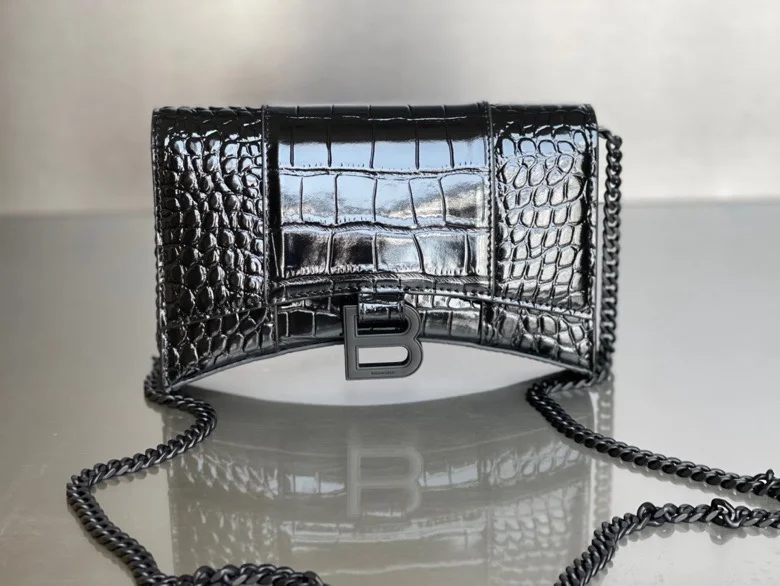 TimelessDesign Balenciaga Hourglass Crocodile Black Buckle Chain Bag 38285