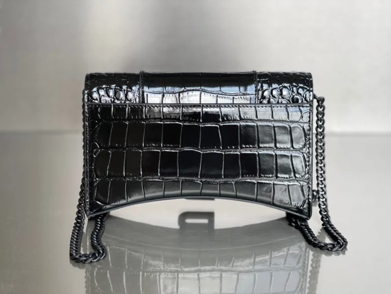TimelessDesign Balenciaga Hourglass Crocodile Black Buckle Chain Bag 38285