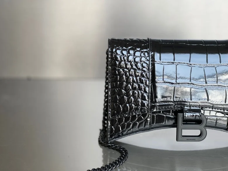 TimelessDesign Balenciaga Hourglass Crocodile Black Buckle Chain Bag 38285