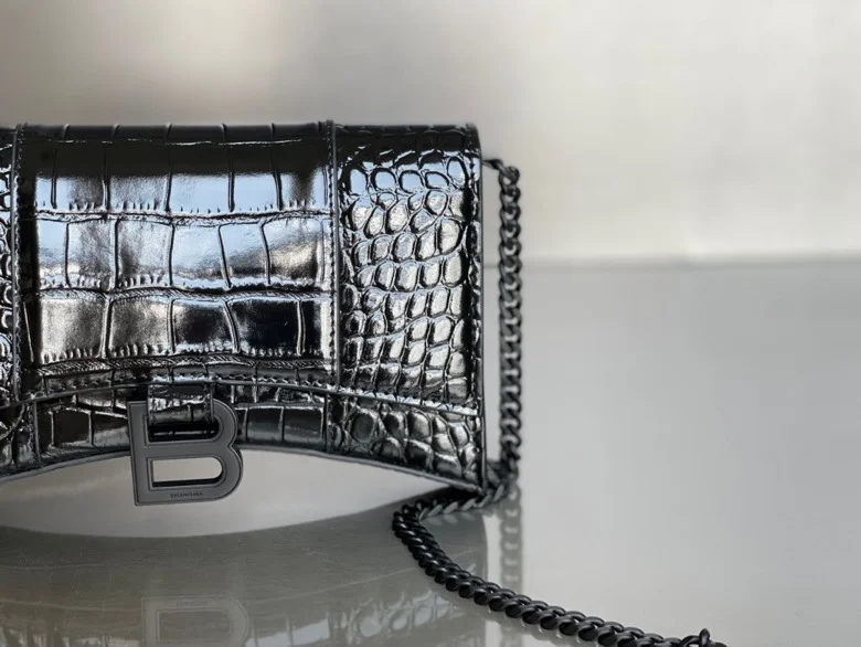 TimelessDesign Balenciaga Hourglass Crocodile Black Buckle Chain Bag 38285