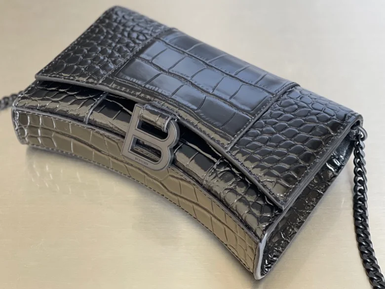 TimelessDesign Balenciaga Hourglass Crocodile Black Buckle Chain Bag 38285