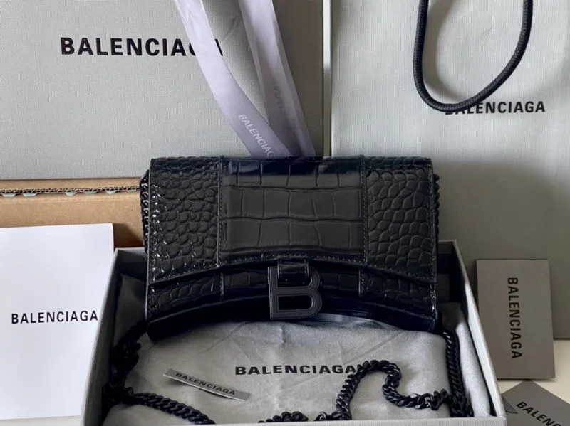 TimelessDesign Balenciaga Hourglass Crocodile Black Buckle Chain Bag 38285