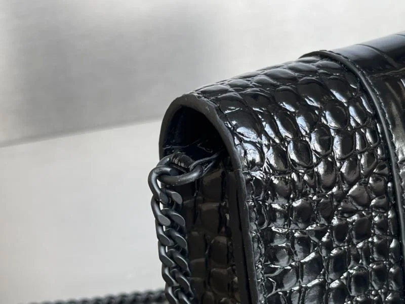 TimelessDesign Balenciaga Hourglass Crocodile Black Buckle Chain Bag 38285
