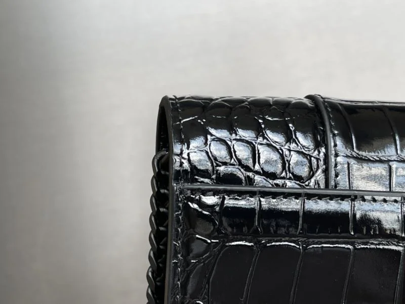 TimelessDesign Balenciaga Hourglass Crocodile Black Buckle Chain Bag 38285