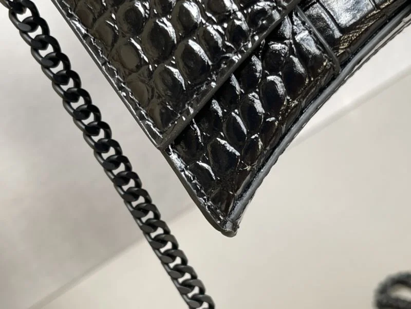 TimelessDesign Balenciaga Hourglass Crocodile Black Buckle Chain Bag 38285