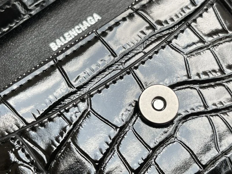TimelessDesign Balenciaga Hourglass Crocodile Black Buckle Chain Bag 38285