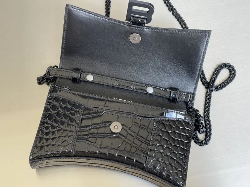 TimelessDesign Balenciaga Hourglass Crocodile Black Buckle Chain Bag 38285