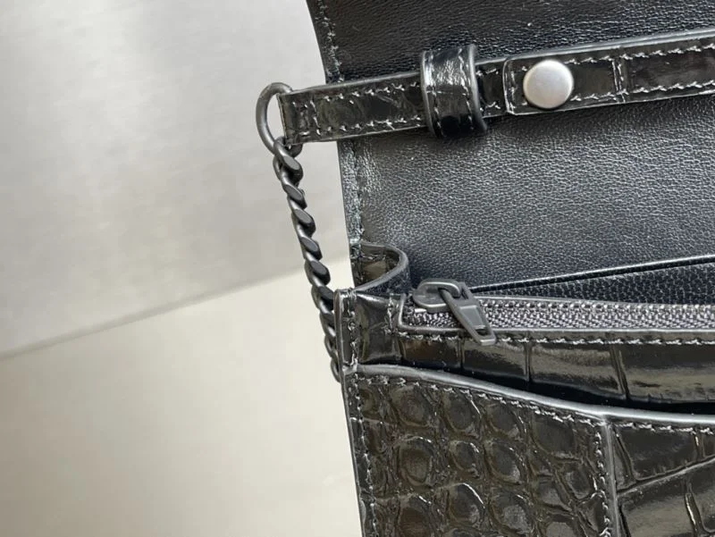 TimelessDesign Balenciaga Hourglass Crocodile Black Buckle Chain Bag 38285