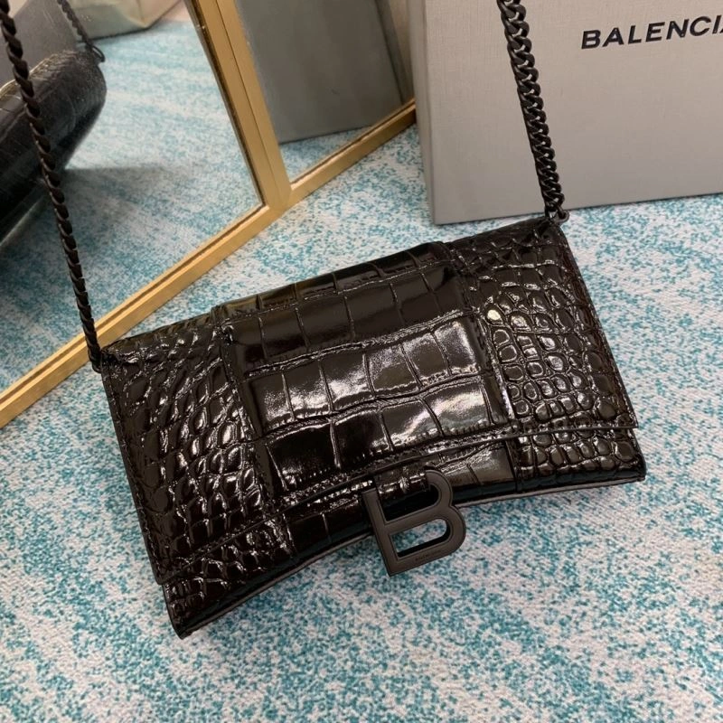 Classic Balenciaga Hourglass Crocodile Chain Bag with B-Pull Tab 72610