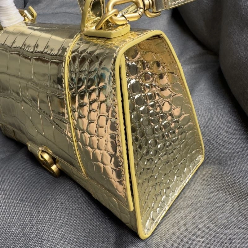 Balenciaga Hourglass Crocodile Moon Bag with Gold Buckle Refined 70049