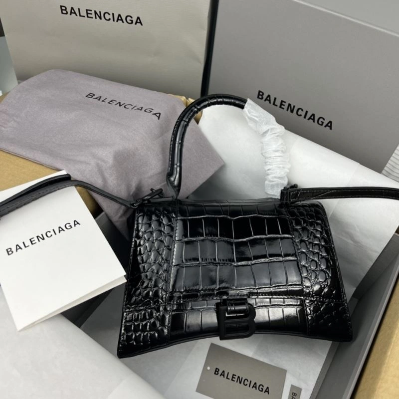 Balenciaga Hourglass Crocodile Pattern Bag - Black Buckle Breathable 78711