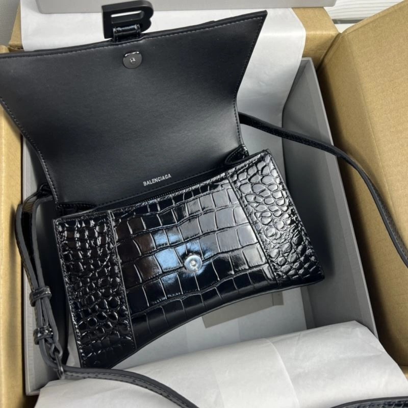 Balenciaga Hourglass Crocodile Pattern Bag - Black Buckle Breathable 78711