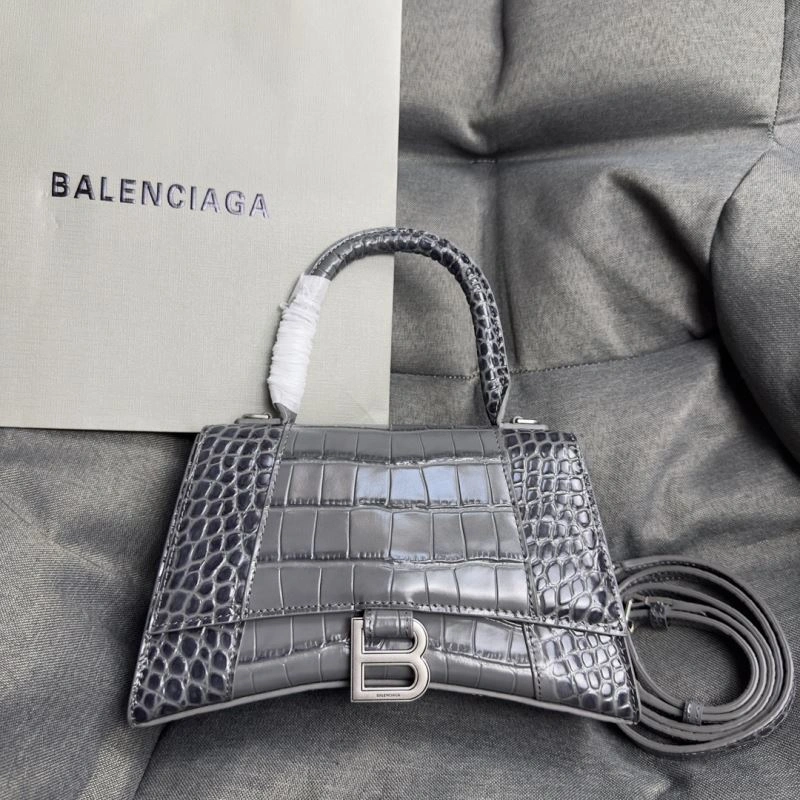 Elegant Balenciaga Hourglass Crocodile Pattern Bag - Carbon Gray S Size 70013