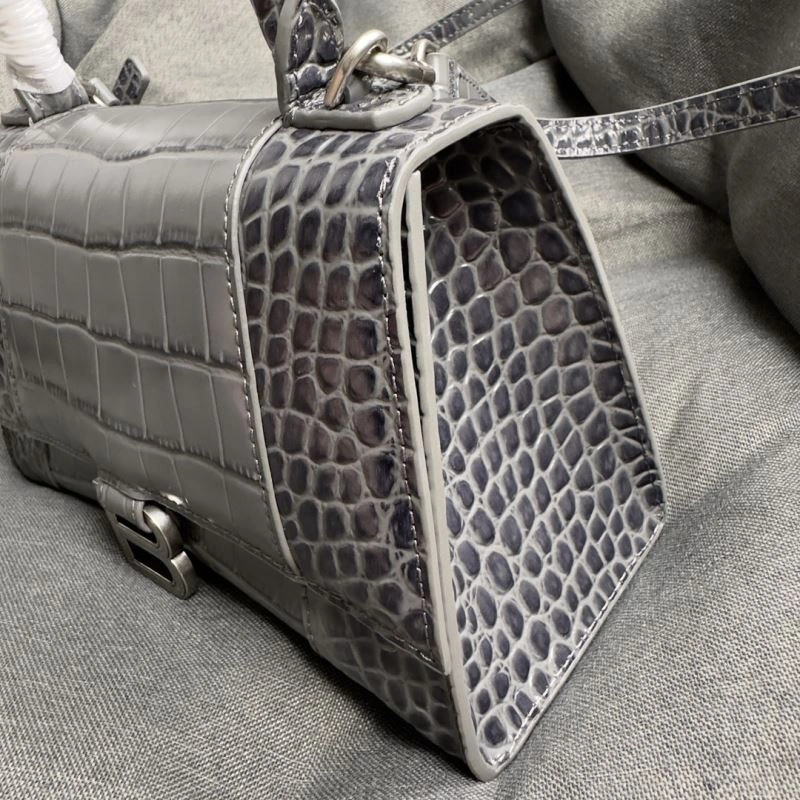 Elegant Balenciaga Hourglass Crocodile Pattern Bag - Carbon Gray S Size 70013