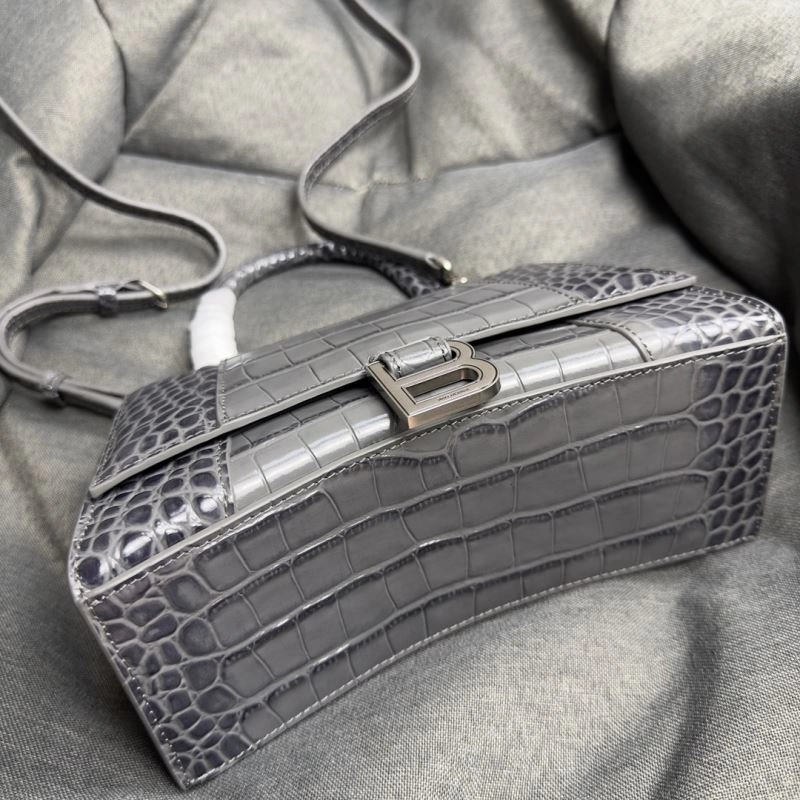 Elegant Balenciaga Hourglass Crocodile Pattern Bag - Carbon Gray S Size 70013