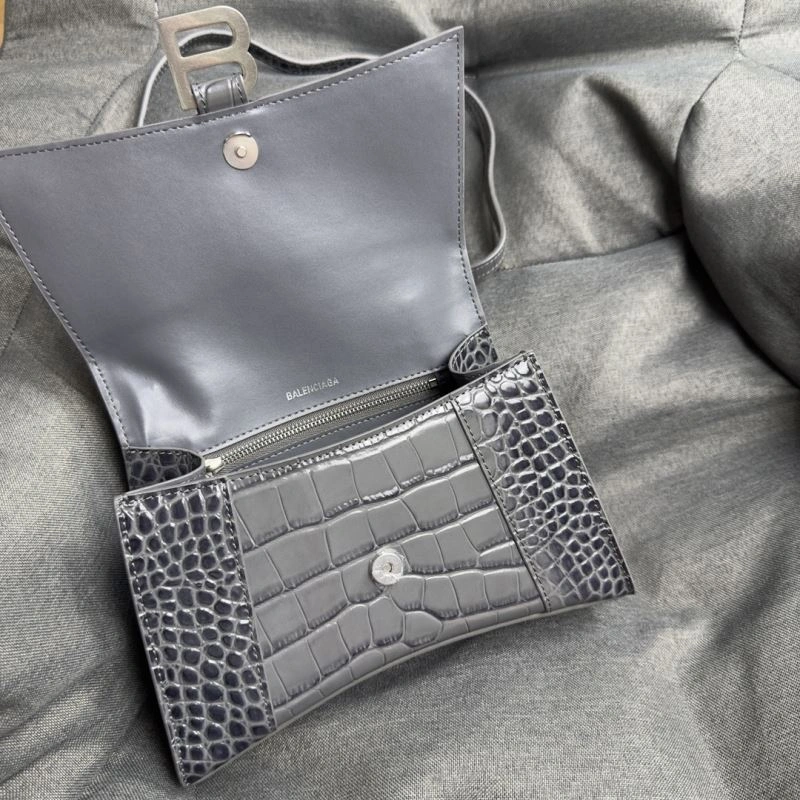 Elegant Balenciaga Hourglass Crocodile Pattern Bag - Carbon Gray S Size 70013