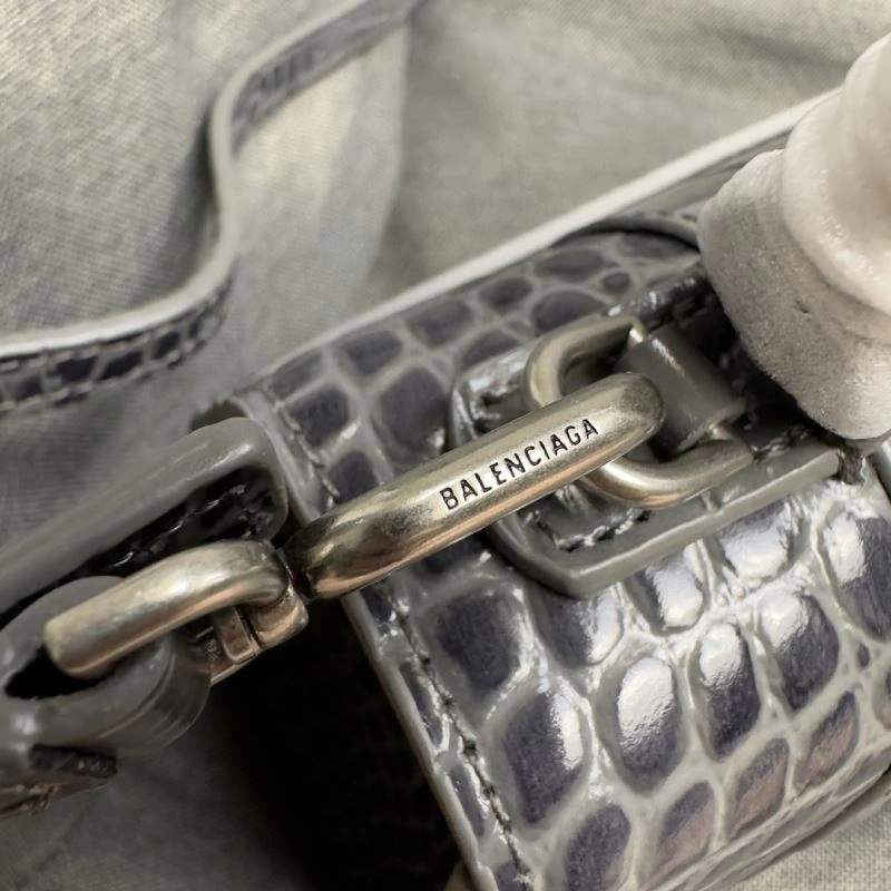 Elegant Balenciaga Hourglass Crocodile Pattern Bag - Carbon Gray S Size 70013