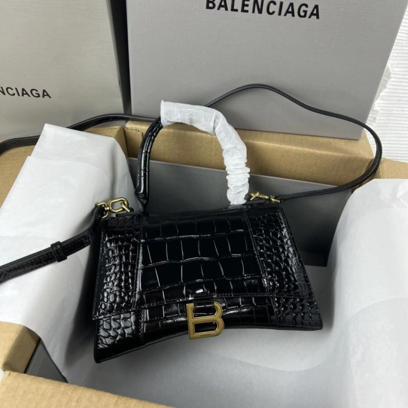 Stretchable Balenciaga Hourglass Crocodile Pattern Bag with Gold Buckle 78713