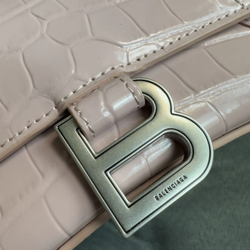 Bold Balenciaga Hourglass Crocodile Pattern Bag with Silver Buckle 70045