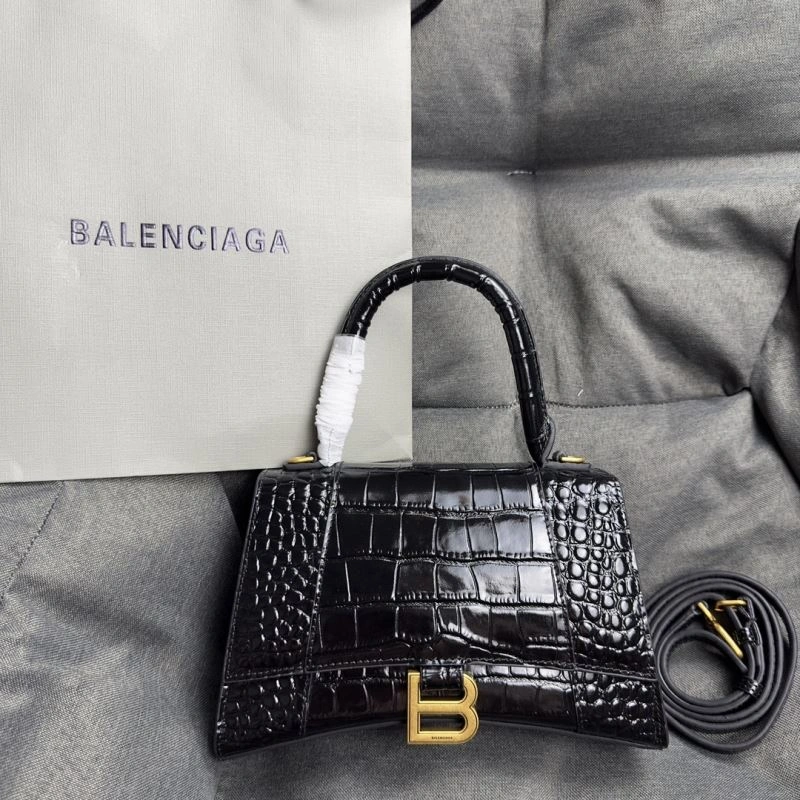 Balenciaga Hourglass Crocodile Pattern Black Gold Bag Affordable 70019