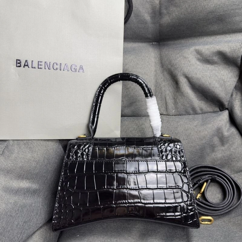 Balenciaga Hourglass Crocodile Pattern Black Gold Bag Affordable 70019