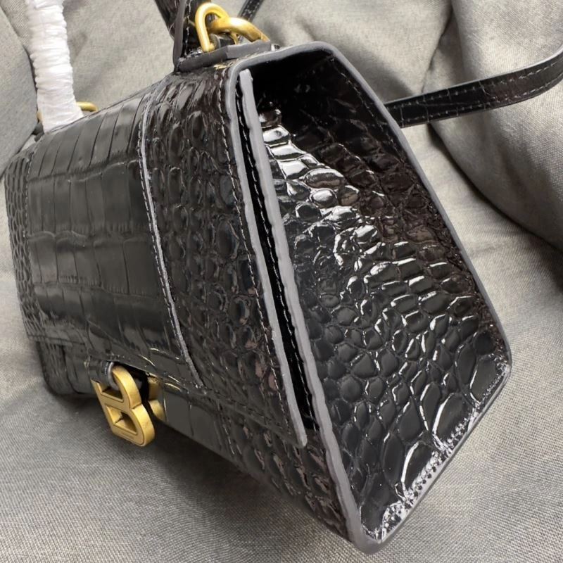 Balenciaga Hourglass Crocodile Pattern Black Gold Bag Affordable 70019