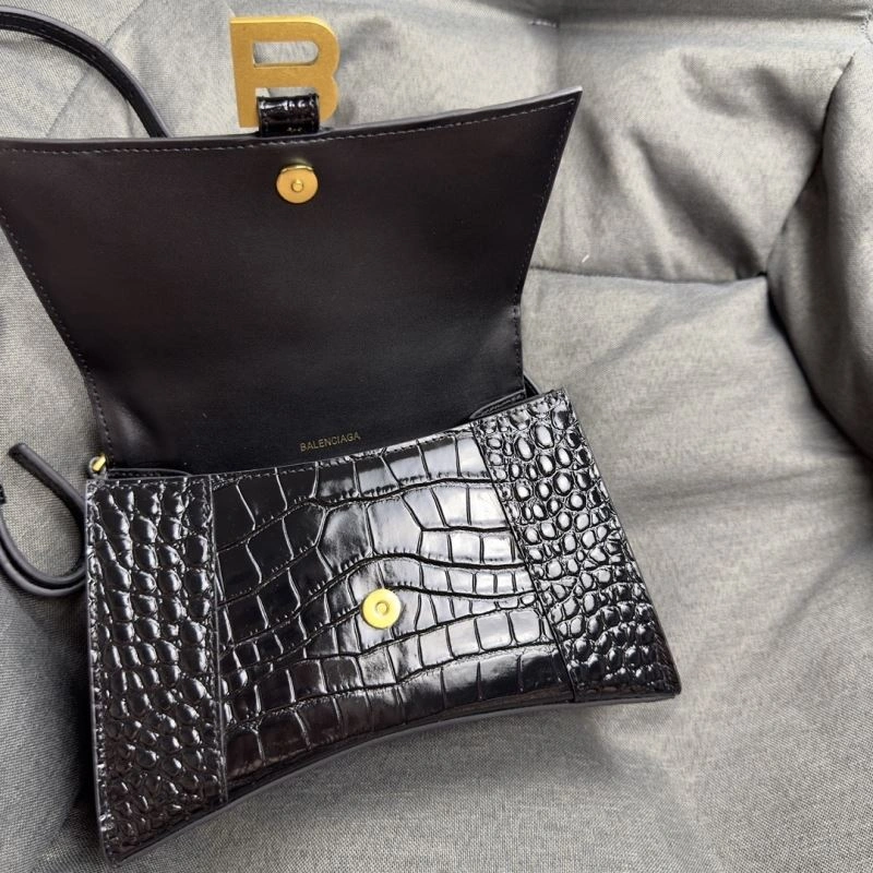 Balenciaga Hourglass Crocodile Pattern Black Gold Bag Affordable 70019