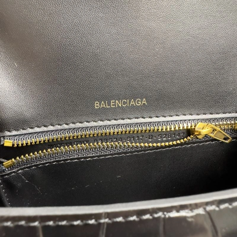 Balenciaga Hourglass Crocodile Pattern Black Gold Bag Affordable 70019