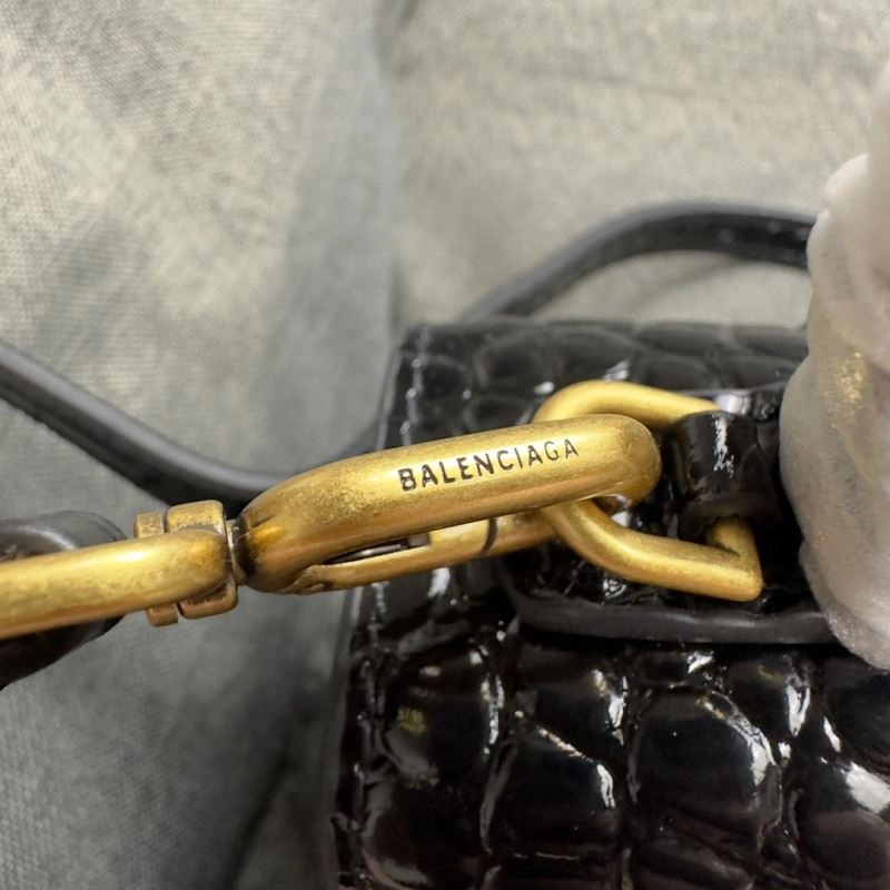 Balenciaga Hourglass Crocodile Pattern Black Gold Bag Affordable 70019