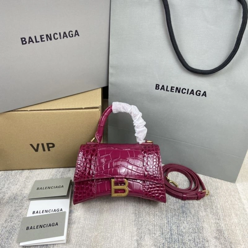 Balenciaga Hourglass Crocodile-Pattern Cherry Red Bag ComfortFit 78686