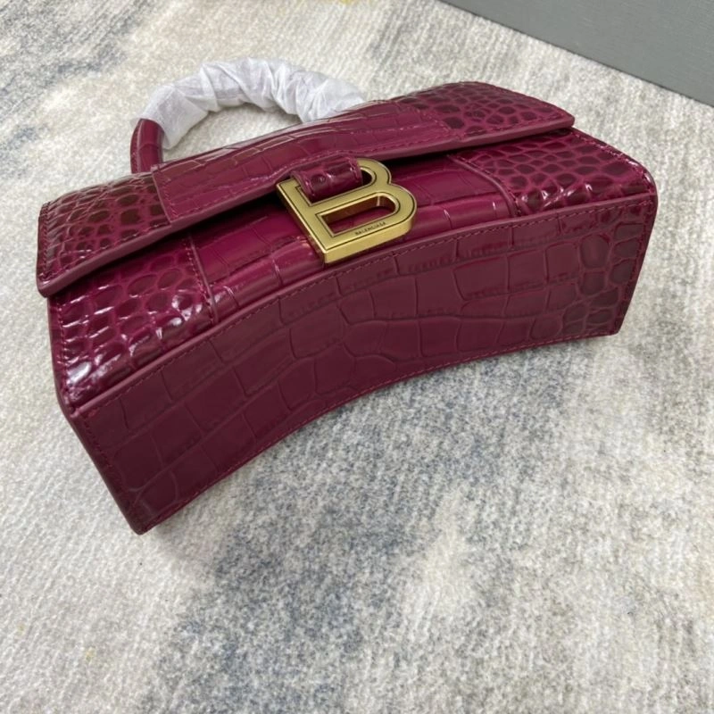 Balenciaga Hourglass Crocodile-Pattern Cherry Red Bag ComfortFit 78686
