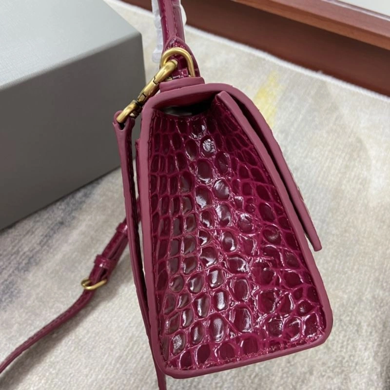 Balenciaga Hourglass Crocodile-Pattern Cherry Red Bag ComfortFit 78686