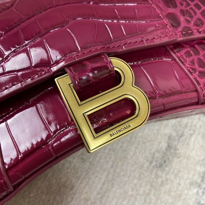 Balenciaga Hourglass Crocodile-Pattern Cherry Red Bag ComfortFit 78686