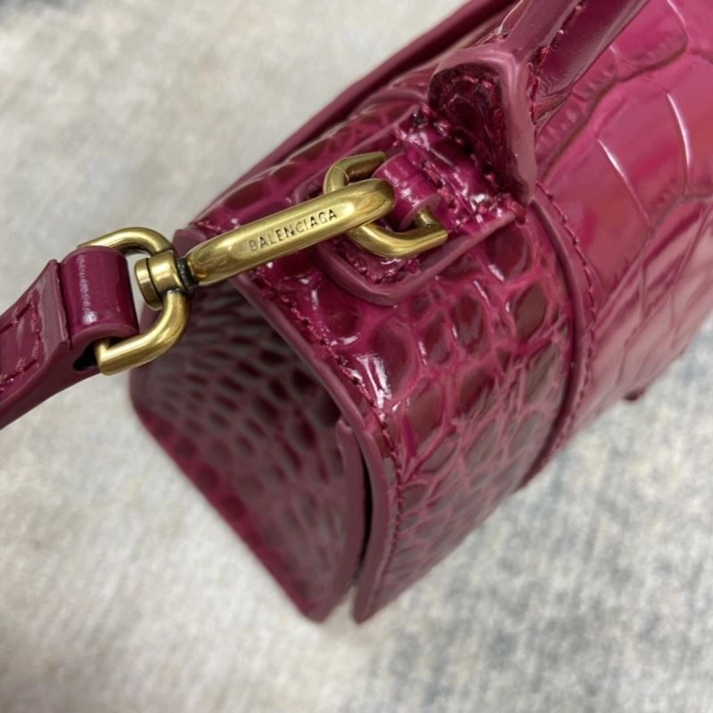 Balenciaga Hourglass Crocodile-Pattern Cherry Red Bag ComfortFit 78686