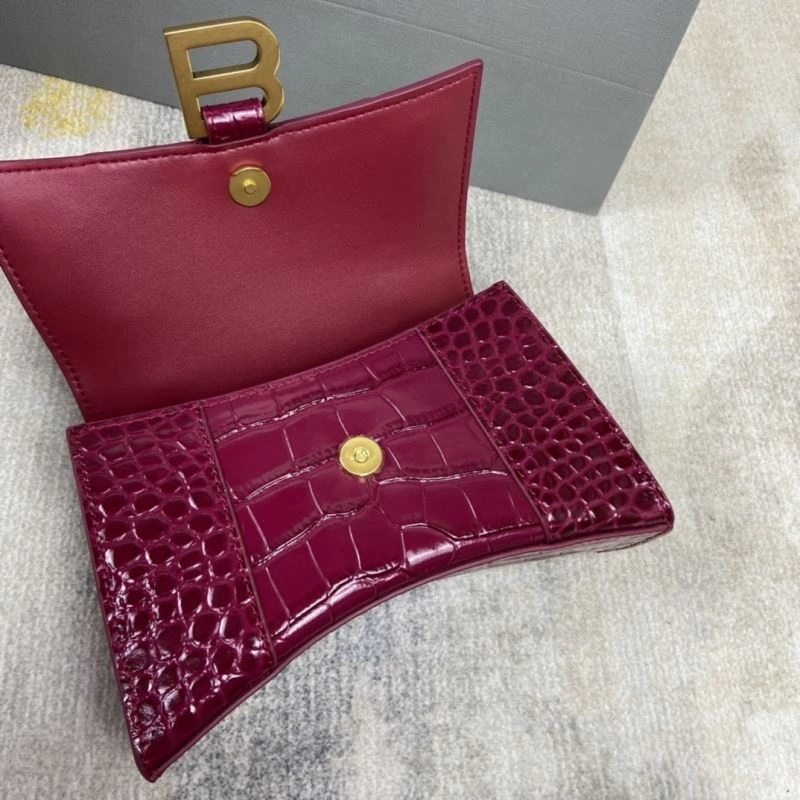 Balenciaga Hourglass Crocodile-Pattern Cherry Red Bag ComfortFit 78686